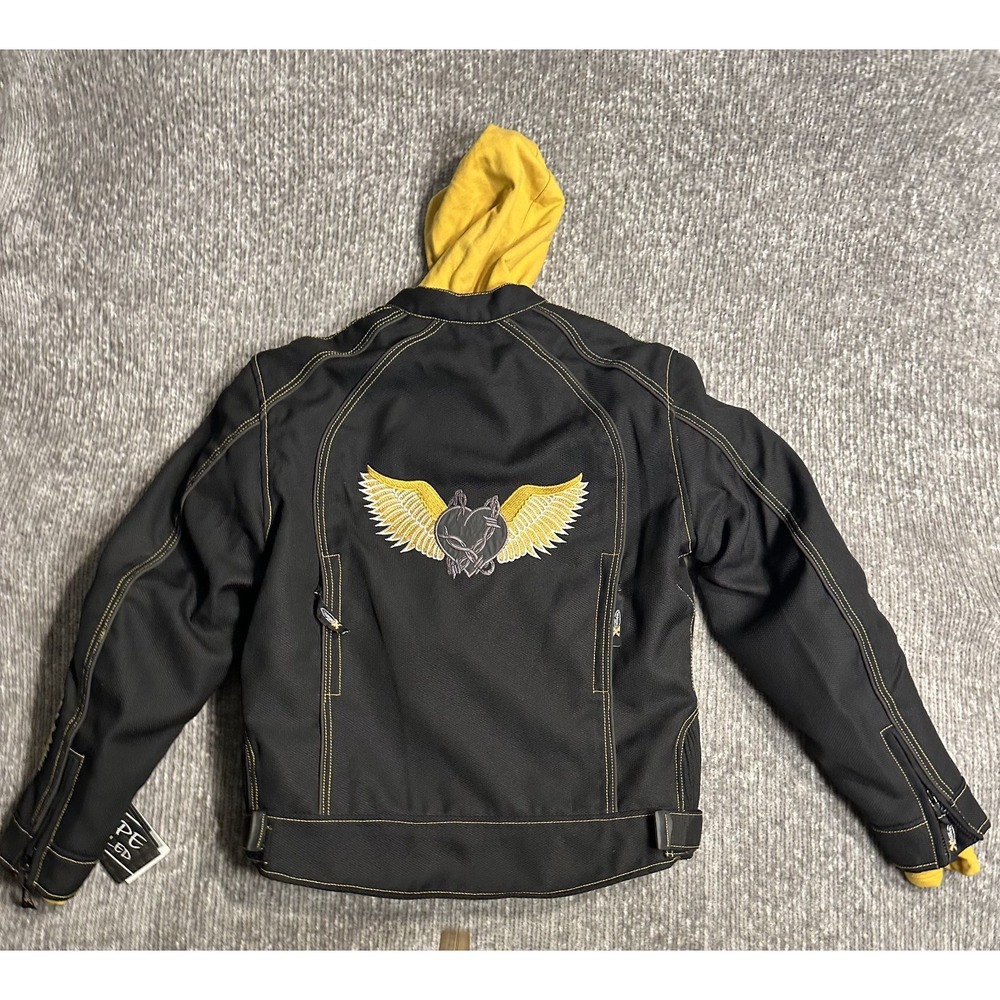 Xelement Motorcycle Jacket Black Gold Wing Embroidered Y2K Biker Moto NWT L